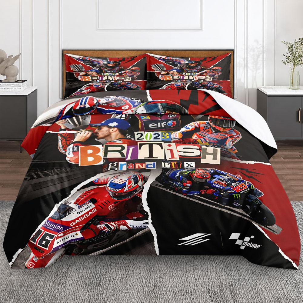 Retro British Grand Prix MotoGP Poster Red Duvet Cover with Pillowcases, Simple Elegance Duvet Cover Set