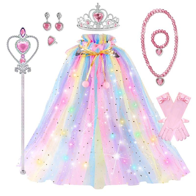 Girls Snow Princess Tutu Dress with Cape, Snowflake Mesh Cosplay Stage Performance Costume for Pretend Play Blue