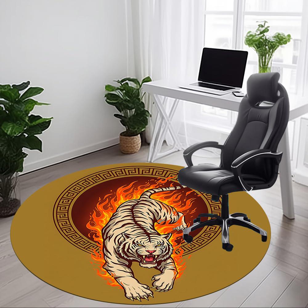 1pc Flaming Tiger Circle Office Round Area Rug, Under Office Chairs Bedroom Living Room Home Decor, Room Deco, Available in Various Sizes