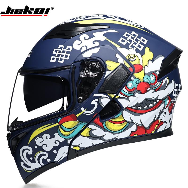 JIEKAI Jiekai helmet for men and women, motorcycle open-face helmet with dual visors, summer anti-fog, stylish and cool, with Bluetooth, suitable for