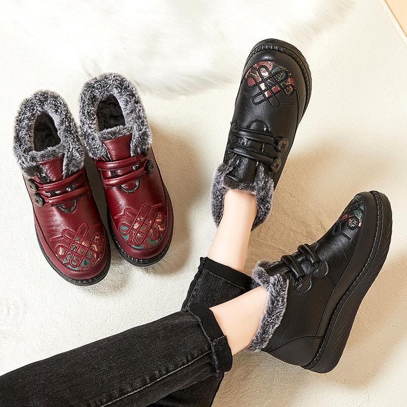 Autumn and Winter Women's Warm Short Boots Plus Velvet Thick Embroidered Women's Warm Shoes