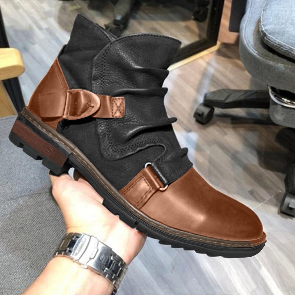 Мужские мотоциклетные ботинки, винтажные ковбойские короткие сапоги с круглой головкой, конские сапоги