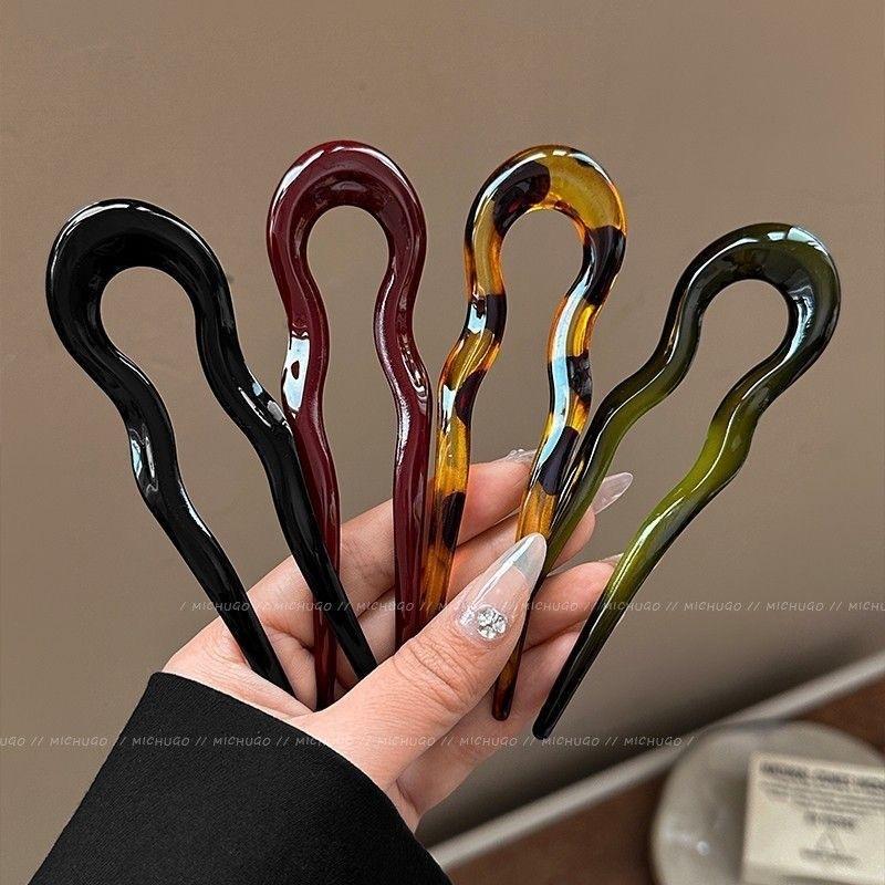 Fashion U-Shaped Fork Tortoiseshell Acetate Hairpin Women Geometric Headwear Sticks Girls New Hair Clips Accessories