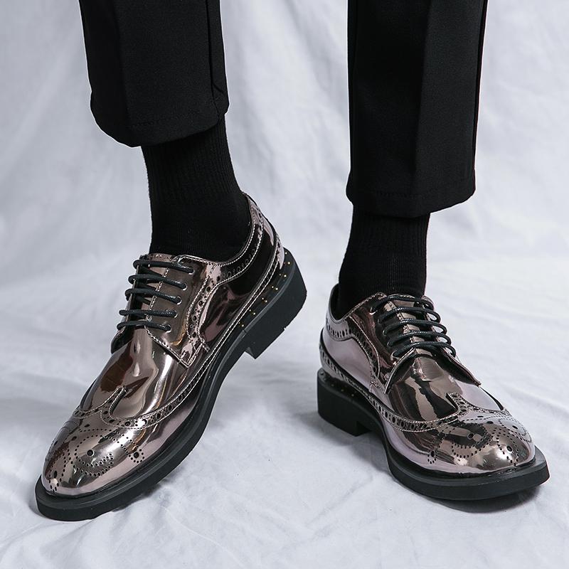 Casual Shoes for Men Shoes Big Size Fashion Gold Silver Loafers Men Luxury Casual Brogue Club Wedding Party Block Leather Shoes