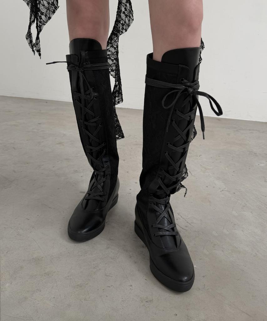Ihcnik [X Odor] Lace Ribbon Rain Boots