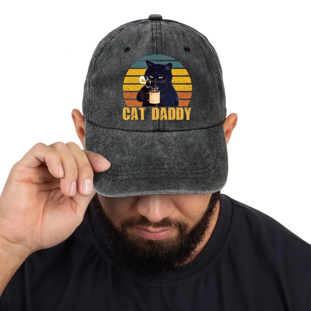 Cat Daddy Смешная бейсболка Смешные шляпы Мужская шляпа папы, шляпа кота, шляпа любителя кошек Подарки Регулируемая хлопковая бейсболка для мужчин Черный