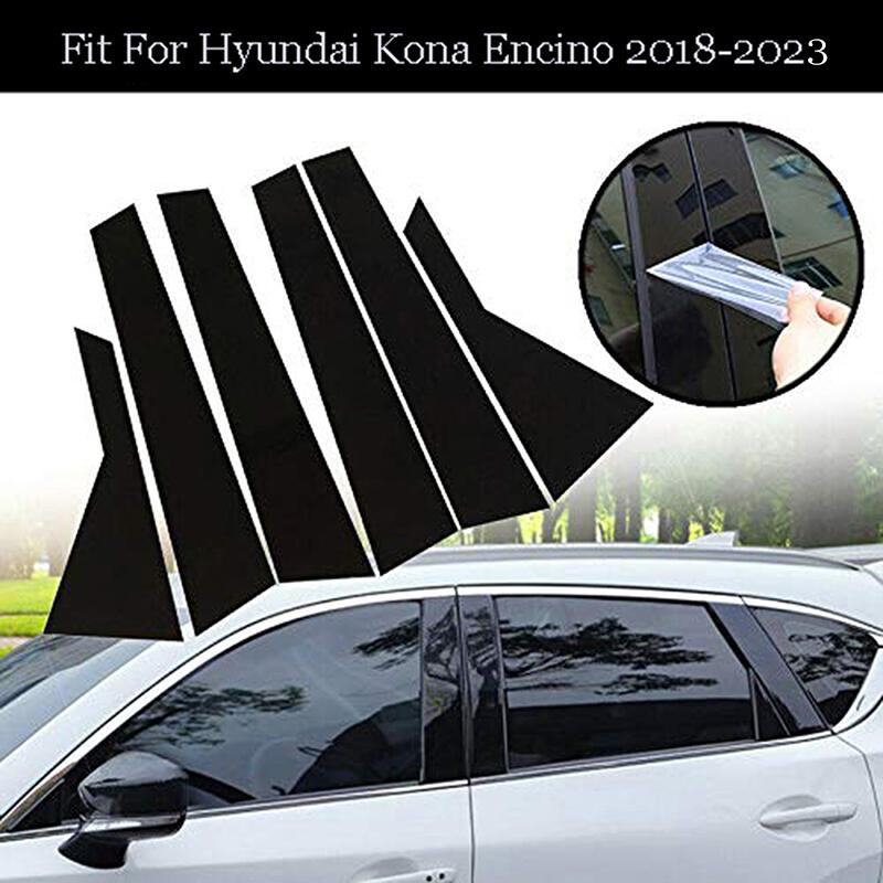 6 шт. Накладки на стойки окон дверей для Hyundai Kona/Kauai/Encino 2018-2023/i20 2021 2022 2023, Глянцевые черные наклейки
