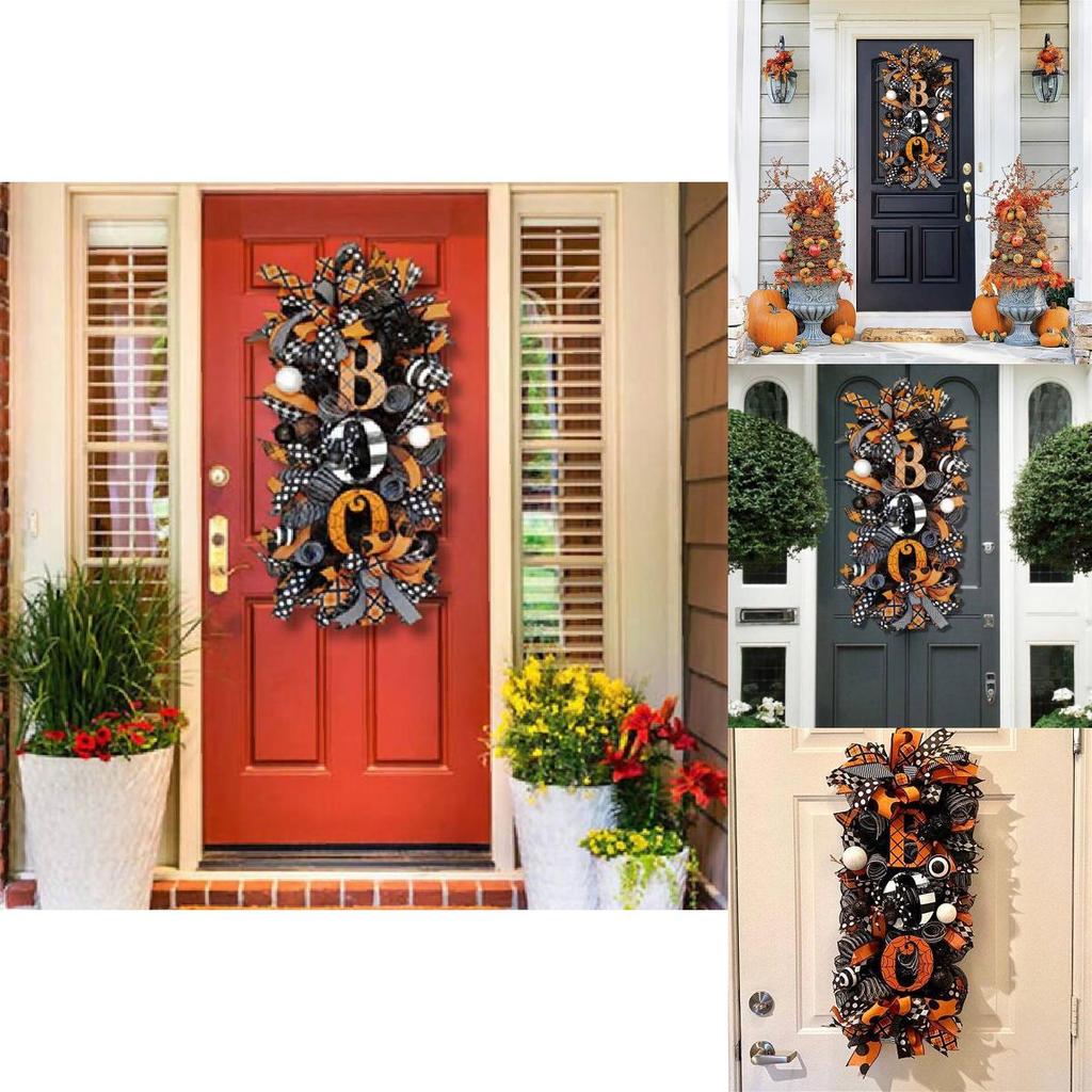 Spooky Pumpkin Halloween Wreath Door Hanging Decorative Courtyard Ornament