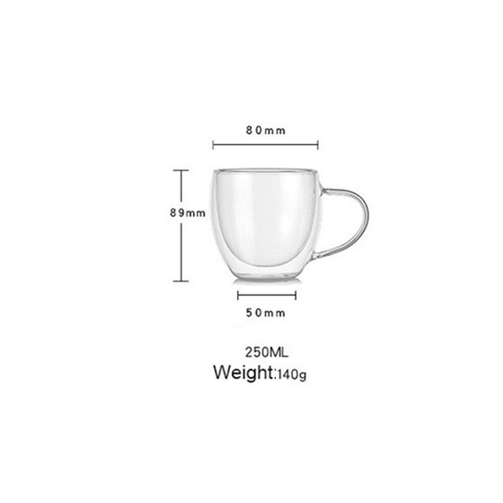 2 шт., стеклянная чашка с двойными стенками, чашки для пива, кофе, в форме сердца, термостойкая, противоожоговая ручка, кружка для напитков, чайные кружки, прозрачная посуда для напитков