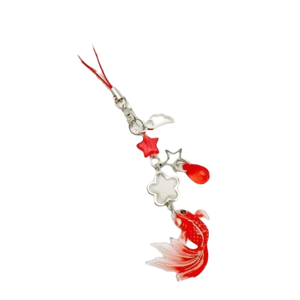 Simulation Fish Mobile Phone Chain Crystal Beads Beaded Keyring Keychain Charms Festival