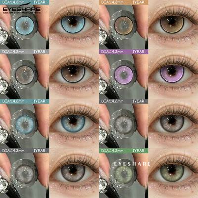 Цветные контактные линзы 14,2 мм, фиолетовые контактные линзы, зеленые модные цветные линзы, коричневые натуральные мягкие линзы для глаз, 1 пара