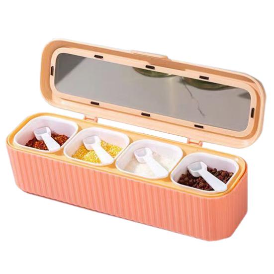 Контейнер для приправ, выдвижной тип, предотвращает смешивание вкусов, мини-практичный 4 сетки, кухонный ящик для хранения приправ для дома