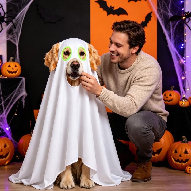 Pet Halloween Outfit for Dogs, White Draped Costume with Face Opening, Soft Fabric Clothing for Photo Use, Parties and Holiday Fun