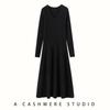 Women's Slimming V-neck Cashmere Knit Dress - Long Wool Dress for Autumn/Winter