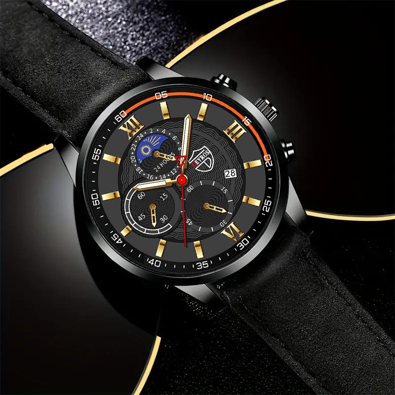 Fashion Men's Luxury Business Quartz Watches Analog PU Leather Wrist Watch With, Men's Gifts