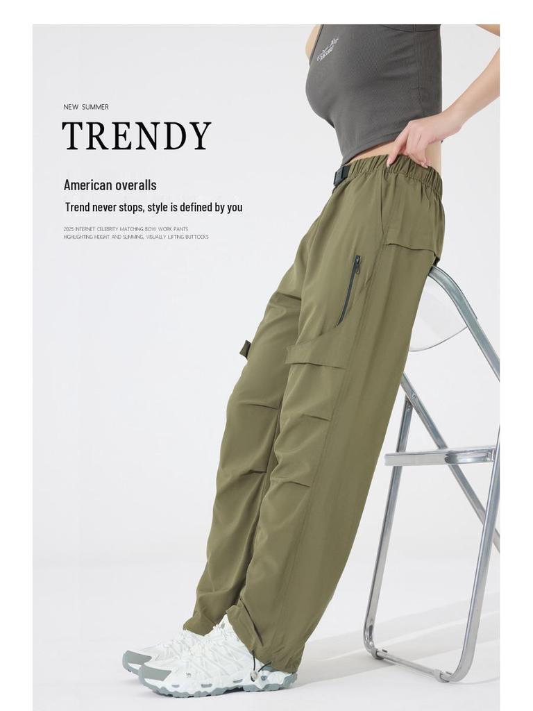 Женские повседневные водонепроницаемые брюки карго с несколькими карманами для работы, 2025: Весенний ветрозащитный плащ прямого кроя для занятий спортом на открытом воздухе