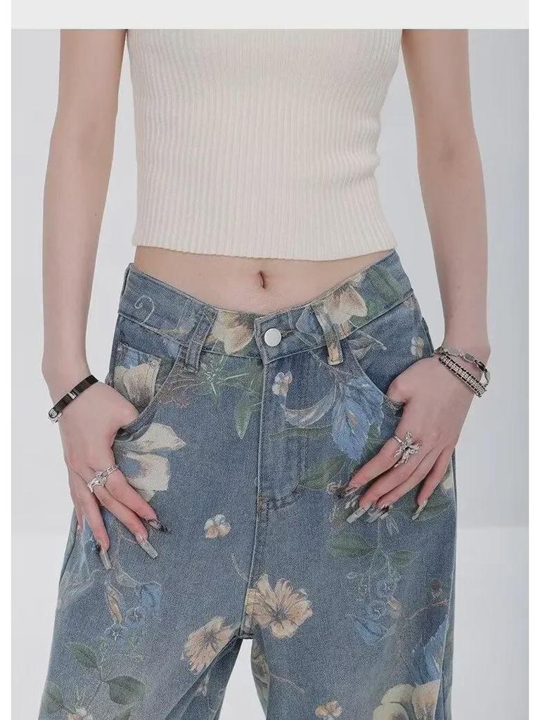 Женские ретро-синие джинсовые брюки широкого кроя - Летний стиль 2024 года