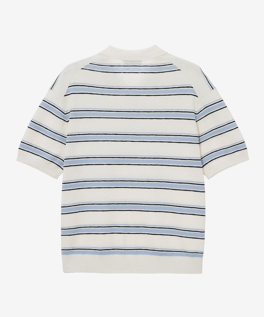 MINDBRIDGE Linen-Like Striped Collared Short Sleeve Knit - 2 Colors