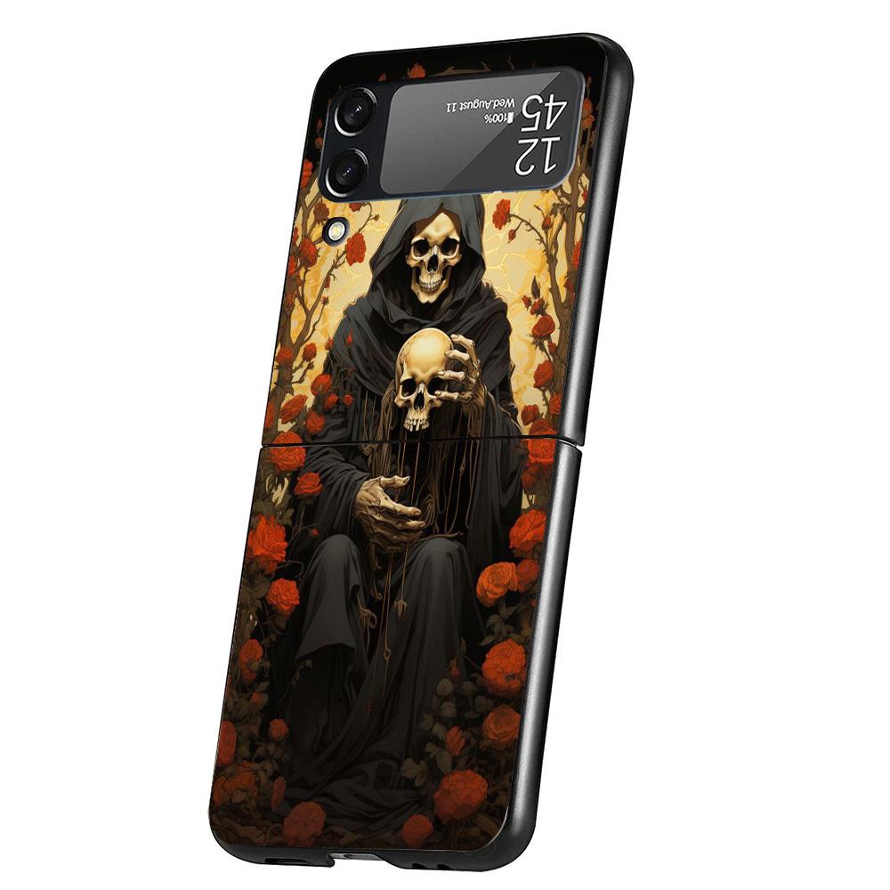 Reaper Skull Skeleton Gun Cover Phone Case For Samsung Galaxy Z Flip 7 6 5 4 3 5G Flip7 Flip6 Flip5 Flip4 Flip3 Black Fundas She