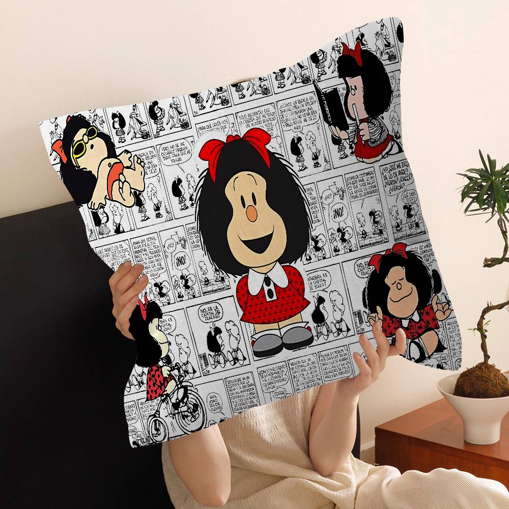 M-Mafalda Girl Pillow Gift Home Office Decoration Bedroom Sofa Car Cushion Cover Case 45X45