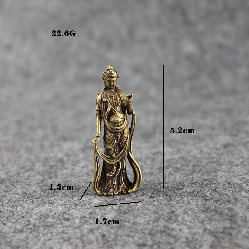 Copper Buddha Figurines Ornaments Desk Decorations Handmade Brass Goddess of Mercy Key Ring Pendant Home Decor Craft Tea Pet