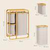 Laundry Basket in Bamboo with 3 Bags and Fabric Shelves, 50x32x69.7 cm, Bamboo and Cream Color