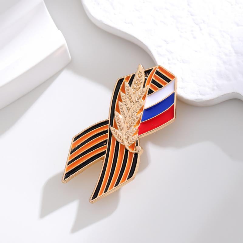 Двусторонняя памятная лента и значок на лацкан в виде снопа пшеницы - Винтажная брошь из сплава с застежкой-бабочкой для официальной одежды и пальто