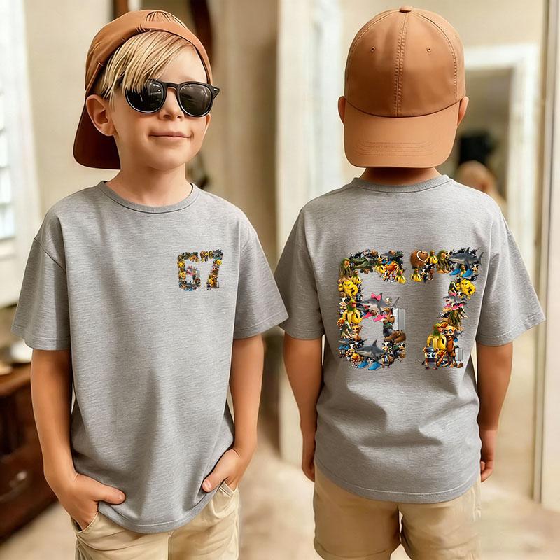Six Seven Italian Brainrot 67 Number Graphic Cartoon Print TShirt BoyGirl Summer Short Sleeved Kids Casual Tshirt Top