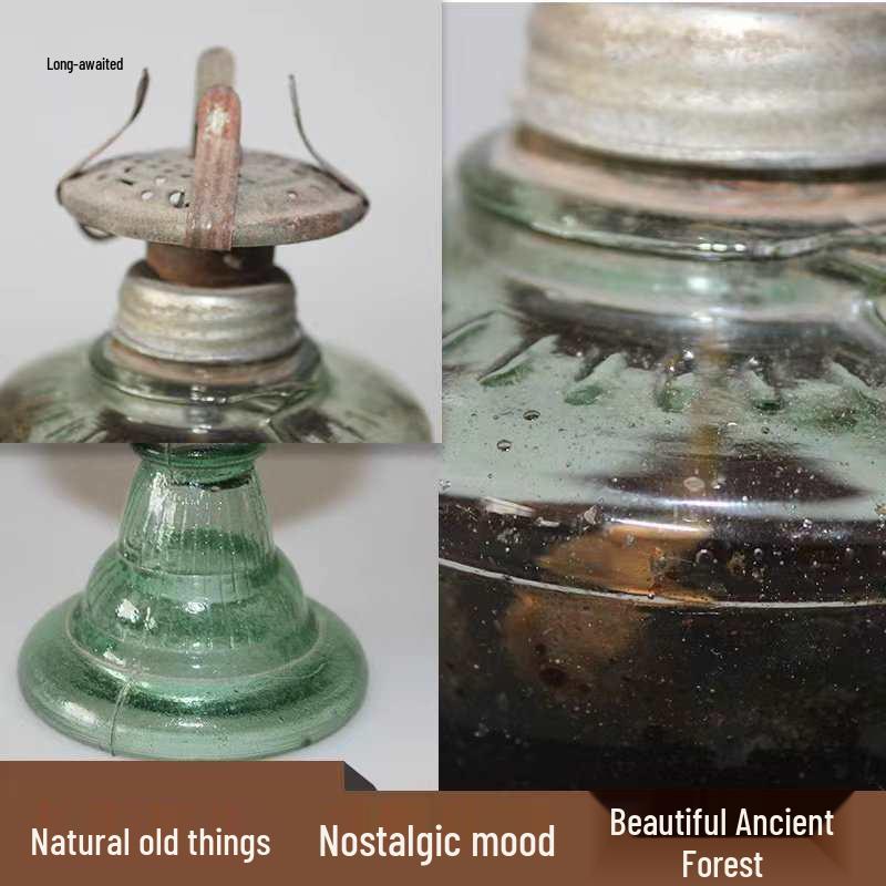 Керосиновая лампа 70-х годов с стеклянным абажуром - Ностальгический народный декор, реквизит