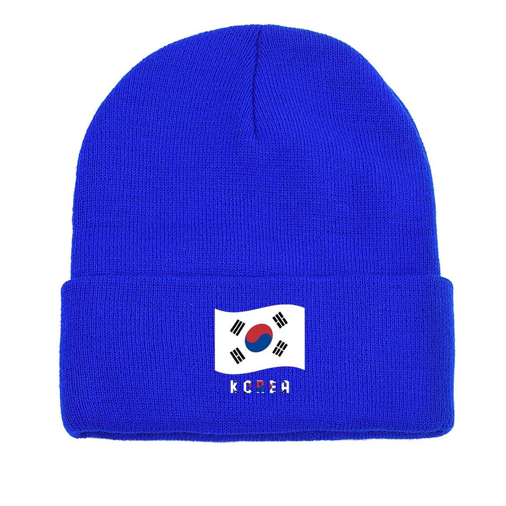 Flag of South Korea Warm Knit Cap Beanie, Patriotic Man Cap Cozy Cuff Headwear Gorro Knitted Cap Beanie