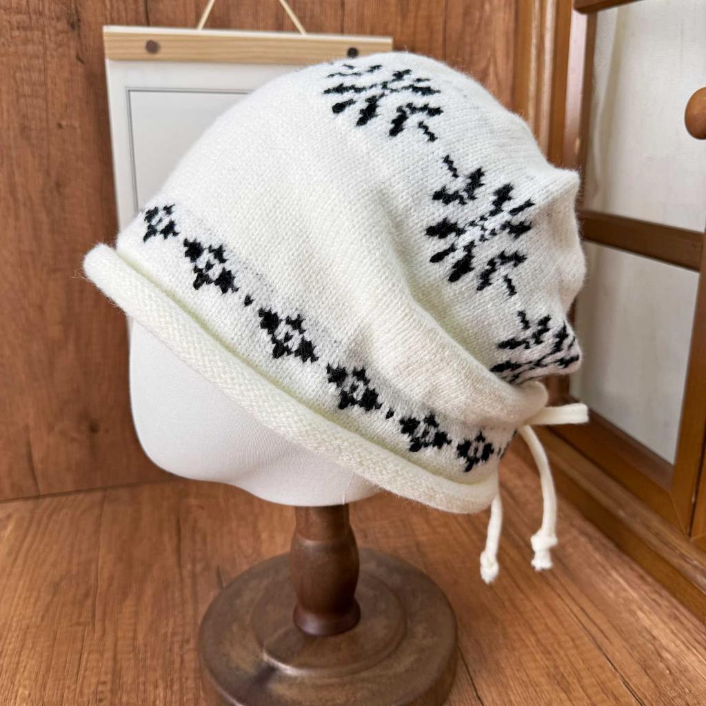 Fair Island Knitted Wool Hat Women's Autumn and Winter Drawstring Stacking Hat Versatile Face Small Cold Hat Baotou Hat