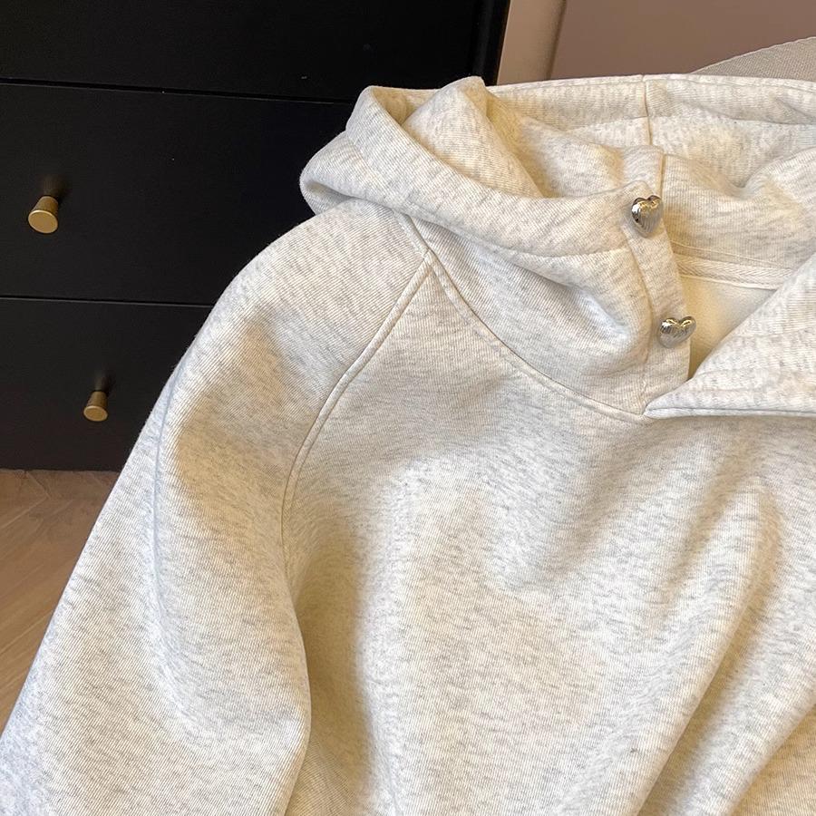 Женская модная толстовка с капюшоном на пуговицах и флисовой подкладке - Зимний повседневный универсальный топ 2024