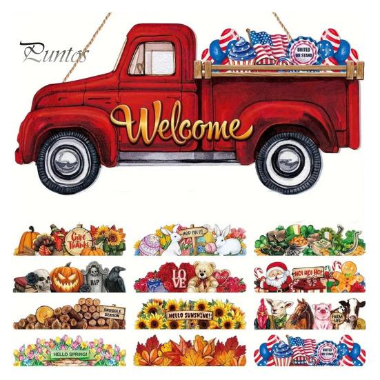 Подвесной приветственный знак на входной двери грузовика с 12 альтернативными сезонными праздничными декорациями, приветственный знак в форме грузовика на осень, День благодарения, Хэллоуин