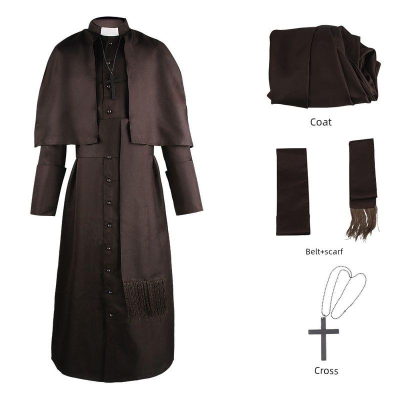 In-Stock Medieval Solid Color Priest Cosplay Costume Halloween Priest Cosplay Role-Playing Outfit