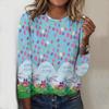 Tops For Women Easter Bunny Print Round Neck Long Sleeve T-shirt Fall Casual Slim Pullover Women's Long Sleeve Top