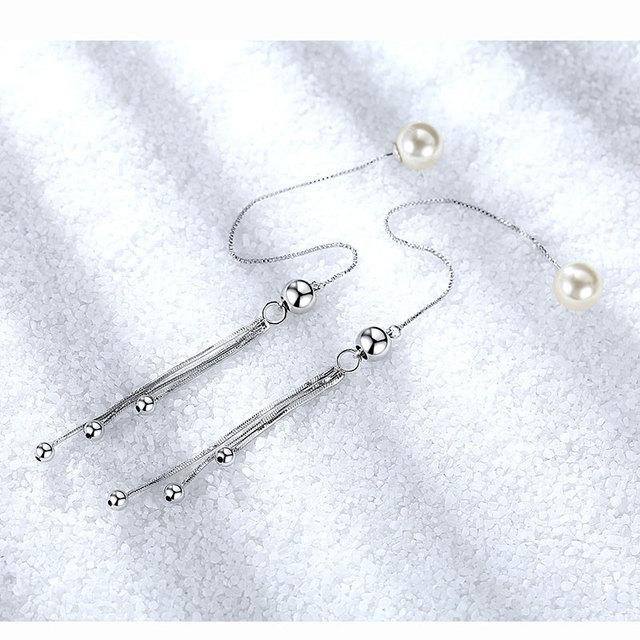 ANENJERY Элегантные жемчужные серьги неправильной формы с кисточками и цепочкой для ушей серебряного цвета, длинные серьги для женщин oorbellen