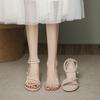 French Pearl Sandals Women's Summer Low Heel 2025 New with Skirt Fairy Style Bridesmaid Shoes Large Size Thick Heel High Heels