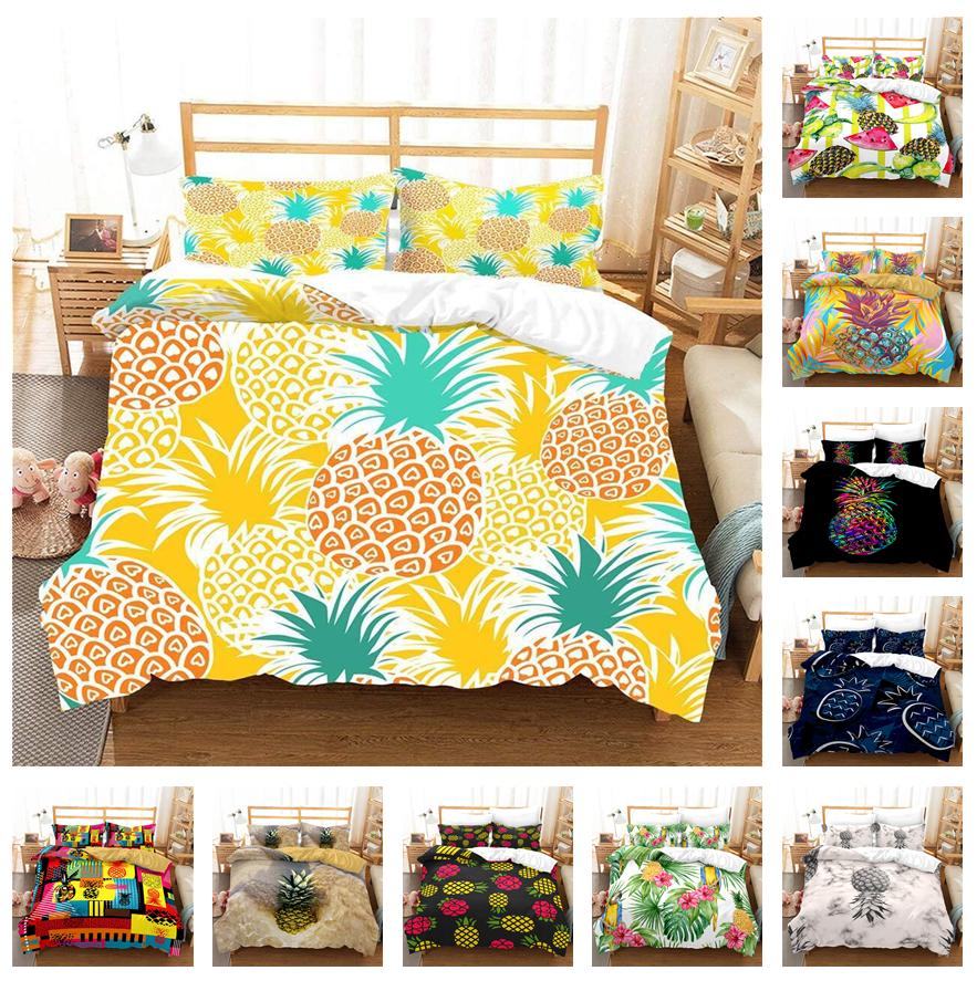 3D Painting Style Bedding Set King Queen Bed Down Duvet Cover Pillowcase 2/3pcs Pineapple Pattern Bed Cover Luxury Home Textile Gift