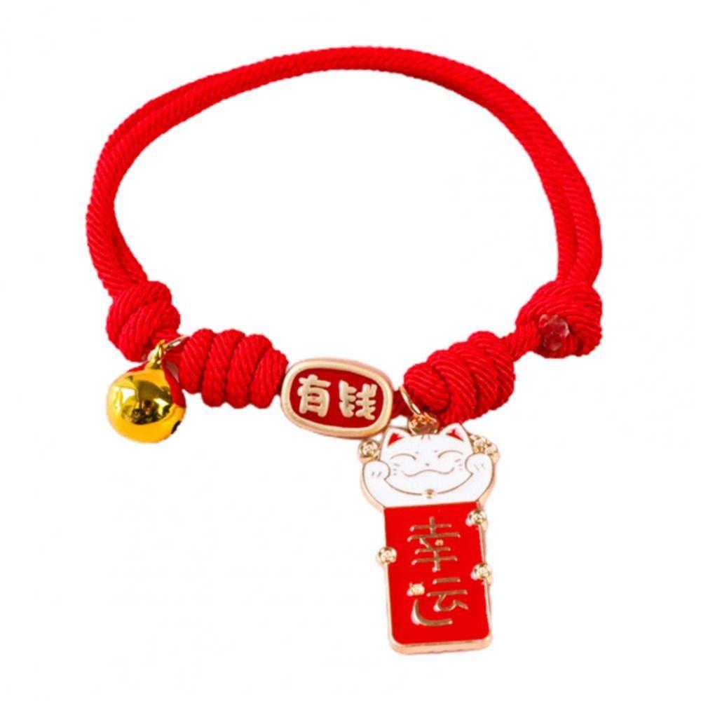 Adjustable Braided Cat Collar Chinese Style Puppy Collar Creative Pet Bell Necklace Photo Props