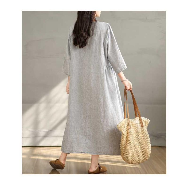Дышащее мягкое свободное платье из хлопка и льна для поездок на работу, универсальное женское
