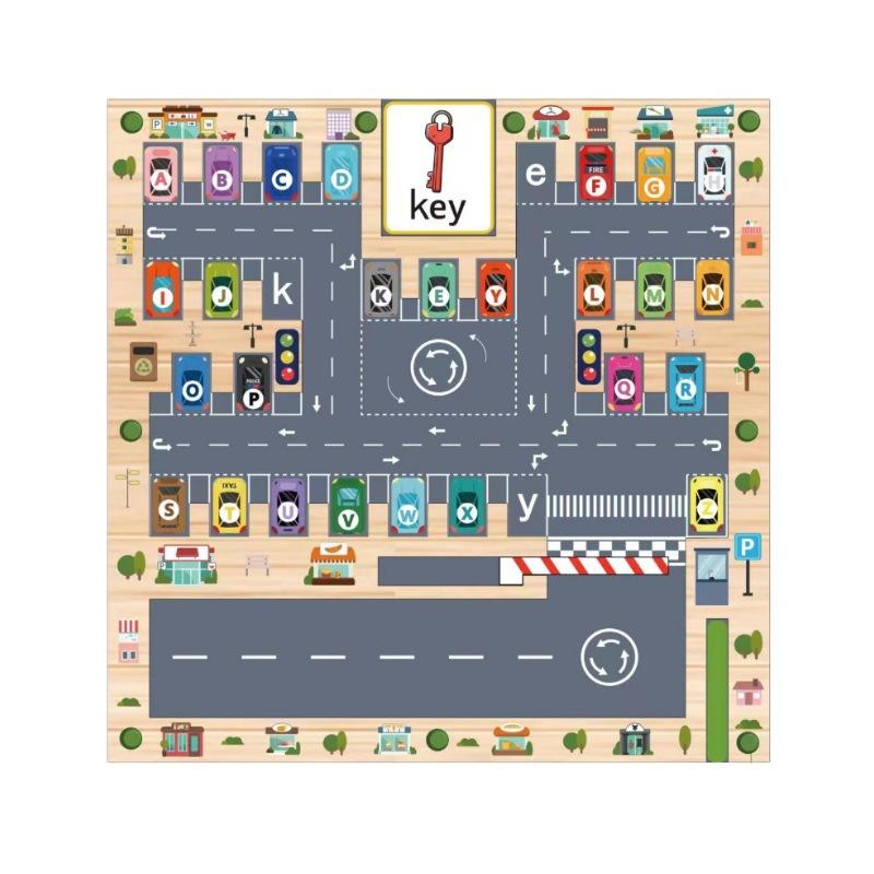 Early Education Traffic Letter Pairing Parking Lot Double Magnetic Pen Maze Color Classification Counting Walking Toy