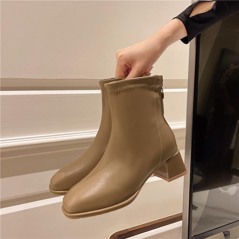 Fashion 2024 Autumn New Women's Back Zipper Square Toe Ankle Boots Fashion Women's High Heel Solid Color Fashion Boots