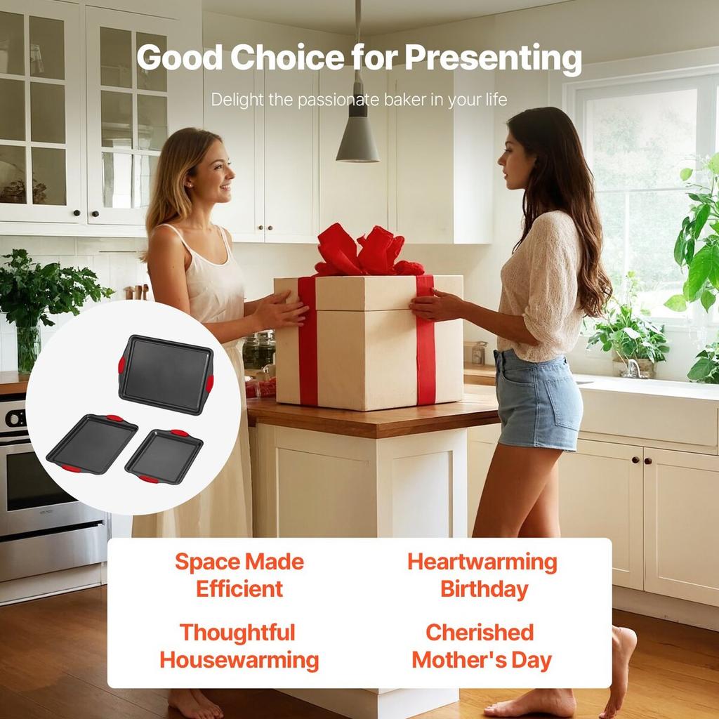 Baking Pan Set 3-Piece Nonstick Carbon Steel Set with Silicone Handles