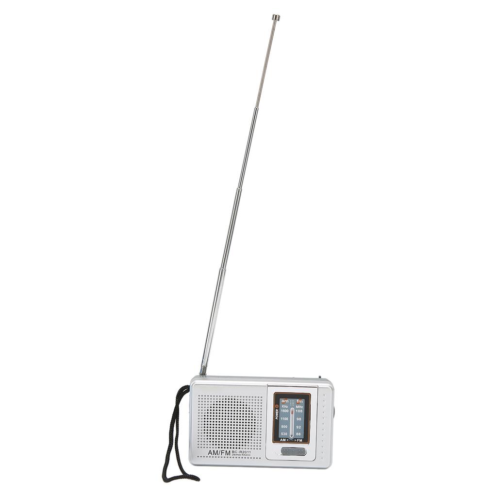AM FM Radio Battery Operated Built In Speaker Portable Pocket Radio for Outdoor Travel Silver Grey