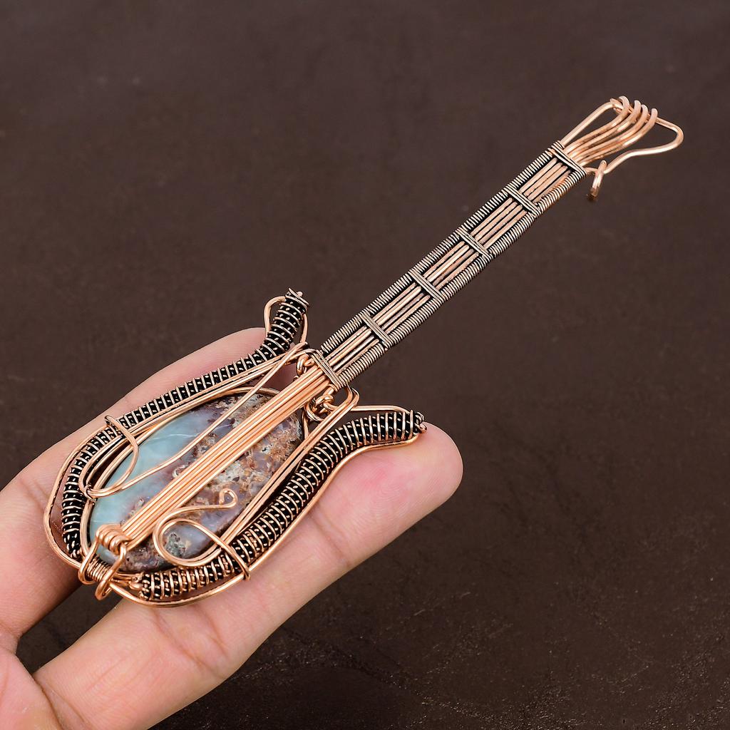Подвеска для гитары из натурального карибского камня Ларимар, медная проволока, 4,53 дюйма, a0b98