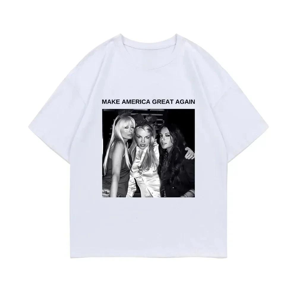 Spraw Aby Ameryka Znów Była Wielka Paris Hilton Britney Spears Lindsay Lohan Graficzne Tshirty Kobiety Y2k Estetyczne Tshirty