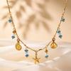 Синий натуральный камень Ракушка Раковина Жемчуг Ракушки Подвеска Ожерелье для Женщин, Нержавеющая Сталь Модный Океанический Стиль Цепочка на Шею Украшения