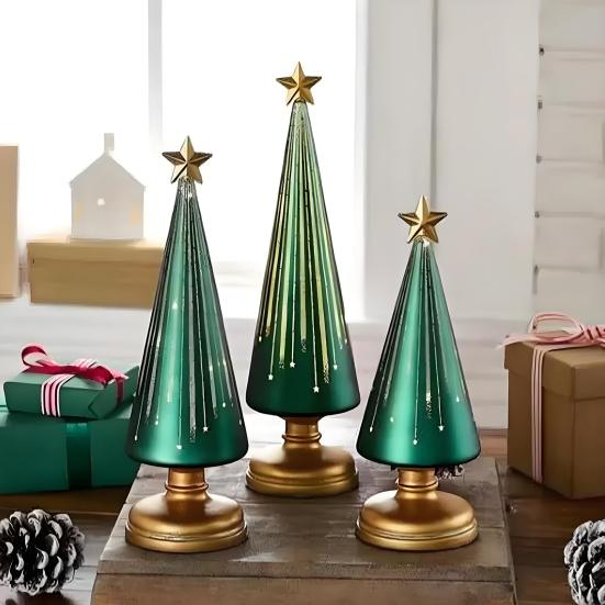 1/3Pcs Christmas Tree Decor with LED Light Built-in Timer Gradient Xmas Tree Sculptures Festive Home Decor