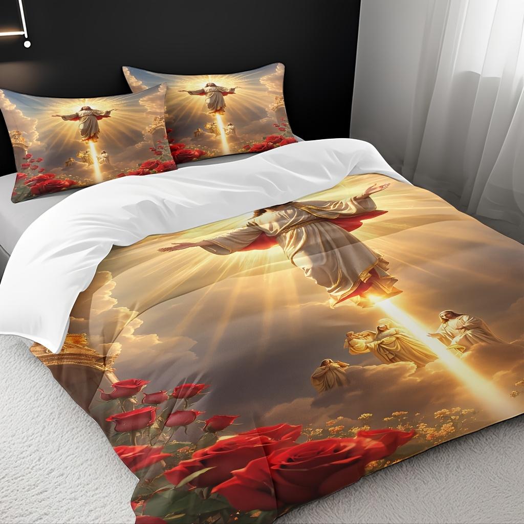 3 предмета Удобный комплект пододеяльника на тему ангелов Мягкая цифровая печать высокой четкости Идеальный подарок Мягкий Дышащий 100% полиэстер