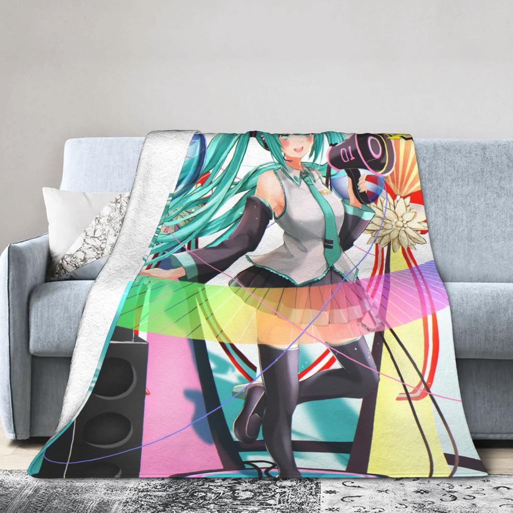 Hatsune Miku Singer Anime Blankets Fleece Summer Multi-function Super Warm Throw Blankets for Bed Car Rug Piece
